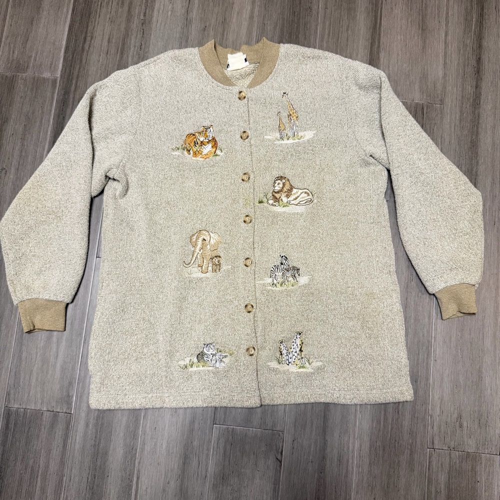 BonWorth, Vintage, Safari, Animal Embroidered Cardigan | Women’s Large